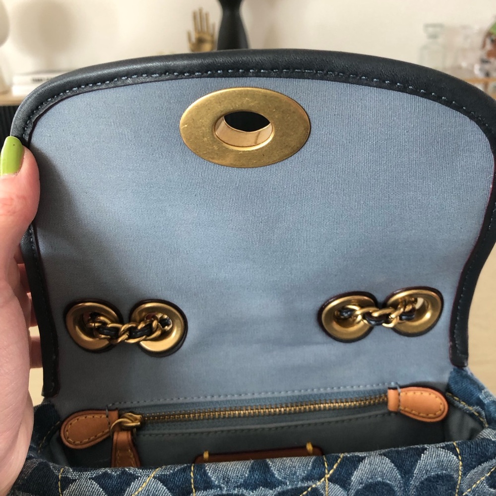 Coach Quilted Signature Denim Shoulder Bag with Chain Strap - Picture 4 of 7